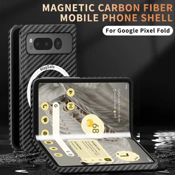 Чехол MagSafe для Google Pixel Fold с Роскошной Текстурой из Углеродного Волокна, Тонкий Магнитный Чехол Для Беспроводной Зарядки для Google PixelFold Case Изображение 2
