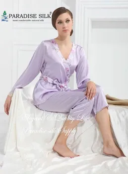 Женский пижамный комплект из 100% чистого шелка Шармез, Сиреневый пижамный комплект, Размер M, L, XL