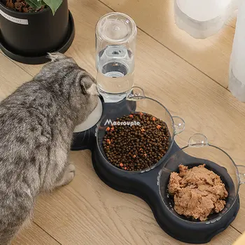 Миска для домашних кошек, автоматическая кормушка для собак, миска для кошачьего корма с фонтаном, двойная миска для кошачьей питьевой воды, вертикальная миска