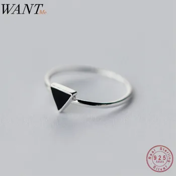 WANTME, ювелирные изделия из настоящего 100% стерлингового серебра 925 пробы, креативные Регулируемые геометрические треугольные черные кольца для женщин, аксессуары для повседневной жизни