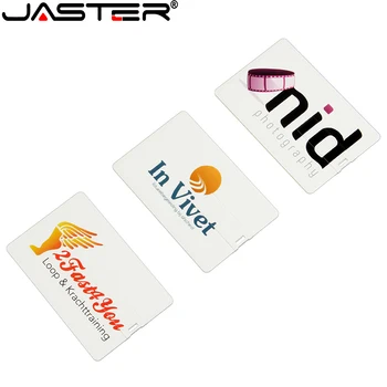 Пластиковая карта JASTER USB 2.0 флэш-накопитель 64 ГБ 32 ГБ 16 ГБ Бесплатный флеш-накопитель с пользовательским логотипом, Кредитная карта с цветной печатью, карта памяти в подарок