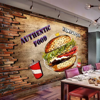 Пользовательские Настенные обои любого Размера, 3D Кирпичная стена, Гамбургер, Ресторан быстрого питания, Кухонный декор, Фон, Стена, Съемная наклейка на стену