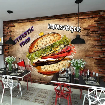 Пользовательские Настенные обои любого Размера, 3D Кирпичная стена, Гамбургер, Ресторан быстрого питания, Кухонный декор, Фон, Стена, Съемная наклейка на стену Изображение 2