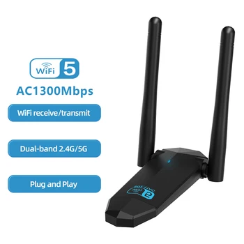 Wi-Fi Беспроводная Сетевая карта USB 3,0 1300 М 802.11ac LAN Адаптер AC1300 с поворотной Антенной для Портативных ПК Мини WiFi Ключ