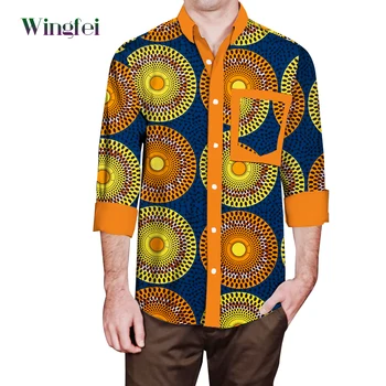 Летние Мужские Рубашки в стиле хип-хоп в Африканском стиле, Мужская Блузка Дашики с принтом Анкары, Повседневная Офисная Мужская Одежда на пуговицах WYN1630 Изображение 2