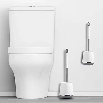 Силиконовый ершик для унитаза с держателем, настенным креплением или отдельно стоящей щеткой для унитаза, щетки для унитаза из нержавеющей стали, набор туалетных щеток Изображение 2