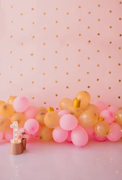 Mehofond 1st Birthday Decor Cake Smash Фон Для Фотосъемки Розовый Воздушный Шар В Золотую Точку Фон Для Новорожденных Для Фотобудки Студийный Реквизит Изображение 2