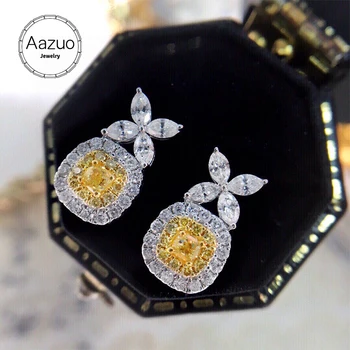 Aazuo Настоящее белое золото 18 Карат, настоящие желтые и белые бриллианты, Волшебная Квадратная серьга-гвоздик, Подаренная для женщин, Свадебная вечеринка Au750