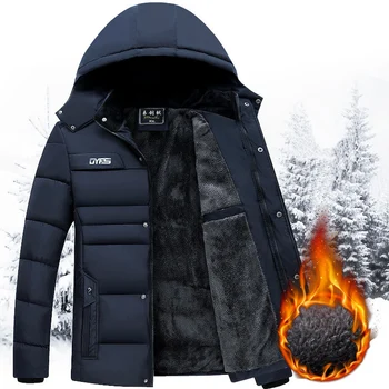 Толстые теплые зимние парки, мужская модная флисовая куртка среднего возраста с капюшоном, тяжелая мужская зимняя куртка, непромокаемое пальто для отца XL- 4XL