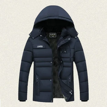 Толстые теплые зимние парки, мужская модная флисовая куртка среднего возраста с капюшоном, тяжелая мужская зимняя куртка, непромокаемое пальто для отца XL- 4XL Изображение 2