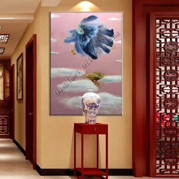 Оригинальная ручная роспись, музейное качество, Золотая рыбка, картина маслом на холсте, реалистичная картина, Настенные животные, картины рыбьим жиром Изображение 2
