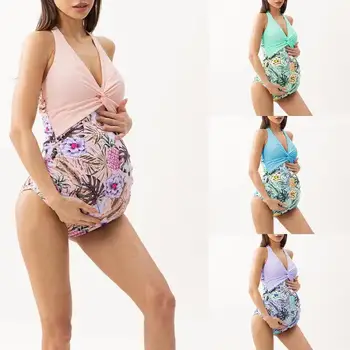Купальники для беременных Женщин, многоцветный цельный комплект бикини с принтом, Купальник для беременных, Пляжная одежда, Сексуальный купальный костюм, Женская одежда Изображение 2