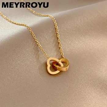 Ожерелье из нержавеющей стали MEYRROYU 316L с двойным Сердечком Любви для женщин, Модная индивидуальная цепочка на шею, ювелирные изделия, подарок на День Святого Валентина
