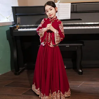 зимние костюмы для выступлений, Новогоднее платье из хлопка и льна для девочек, Детский китайский прекрасный костюм эпохи Тан, Детский Древний Ханфу