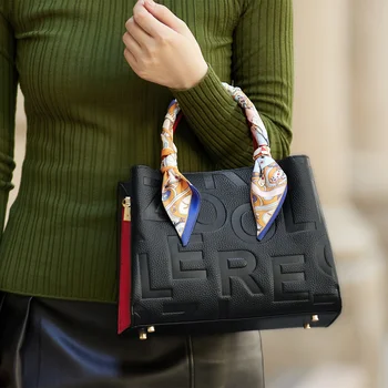 Женская сумка из коровьей кожи в стиле ZOOLER, оригинальная сумка на одно плечо, деловые женские черные кошельки с тиснением букв Высокого класса #YC339