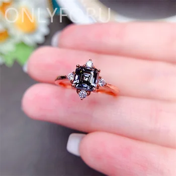 Обручальное кольцо с серым муассанитом, огранка Asscher, 1 карат, 6x6 мм, серебро 925 пробы, кольцо с серым муассанитом, бриллиант для женщин
