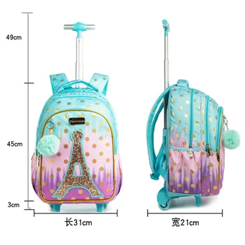 Школьный детский рюкзак 3 В 1 на колесиках, детская школьная сумка на колесиках, Холщовый рюкзак для девочек-подростков, Дорожные сумки-тележки Изображение 2