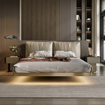 Подвесная кожаная кровать, минималистичная современная небольшая квартира, спальня, мягкий рюкзак, двусторонняя кровать, каркасная подвесная кровать