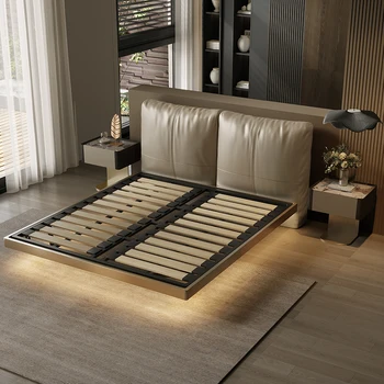 Подвесная кожаная кровать, минималистичная современная небольшая квартира, спальня, мягкий рюкзак, двусторонняя кровать, каркасная подвесная кровать Изображение 2