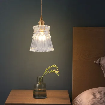 Роскошная люстра 2023 в Скандинавском стиле, современная светодиодная Креативная Простая Подвесная лампа из латуни и стекла, подходящая для ламп в спальне и столовой Изображение 2