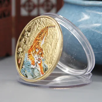Новогодние золотые китайские коллекционные монеты тигрового цвета для богатства и удачи, Талисман, Сувенирные подарки на Новый 2022 год Изображение 2