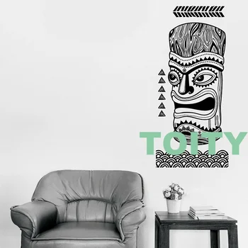Наклейка на стену Тики Бар Тотем Гавайи Алоха Традиционная Статуя Полинезия Племенной декор Виниловые наклейки Настенные обои Декор Изображение 2