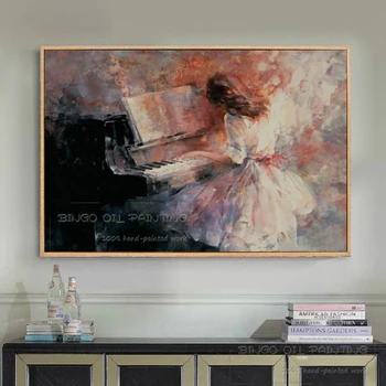 Высококачественная леди-импрессионистка, играющая на пианино, картина маслом, Ручная роспись, Изобразительное искусство, играющая на музыкальном инструменте, картина маслом на пианино Изображение 2