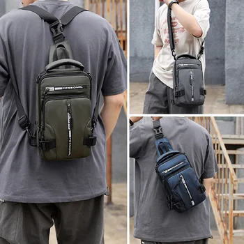 Новая мужская многофункциональная нагрудная сумка для отдыха, косая сумка на одно плечо, водонепроницаемый тканевый рюкзак Изображение 2