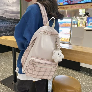 Kawaii Решетчатый рюкзак для колледжа, Женские школьные сумки, Клетчатый рюкзак для девочек-подростков, Милый Рюкзак для Путешествий, Модный Женский ноутбук, Студенческая сумка для книг Изображение 2