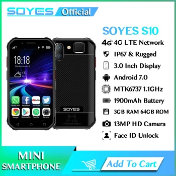SOYES S10 3 ГБ ОЗУ 64 ГБ ПЗУ Мини-Смартфон 3,0 Дюйма, 1900 мАч, 4G LTE, Android 6,0 MTK6737, GPS, Отпечаток пальца, идентификатор лица, Прочный Телефон