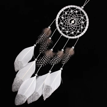 Индийский Белый Ловец снов, настенное украшение для автомобиля, серебряное перо, бусина, Ловец снов ручной работы