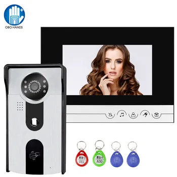 Домашний проводной RFID Видеодомофон, комплект видеодомофонов, 7-дюймовый Монитор 700TVL, Дверной звонок, камера с ИК-ночным видением, Настенный