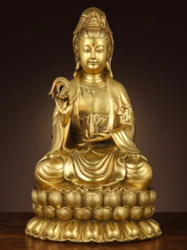 Статуя Будды Гуаньинь из чистой меди-бронзовая богиня милосердия бодхисаттва в Южно-Китайском море, сидящий лотос