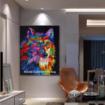 Современная картина маслом ручной работы, украшающая гостиную, с изображением лисы Изображение 2