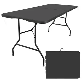 Прямоугольный черный пластиковый складной стол длиной 6 футов