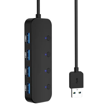 AU42 -USB-концентратор 4 Порта USB 3.0 5 Гбит/с Концентратор-Разветвитель От Одного До четырех Удлинителей С Независимым выключателем питания и светодиодом Для портативных ПК