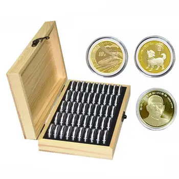 203050100 Ящики для хранения монет Круглая Деревянная коробка для хранения монет Коробка для сбора Памятных монет