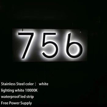 Светодиодные наружные водонепроницаемые цифры названия дома снаружи акриловые металлические номера домов с подсветкой, таблички для дверей комнат квартир Изображение 2