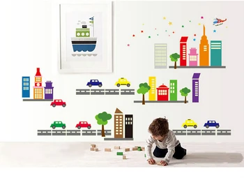 1 Х Светящаяся Наклейка на стену с Городским пейзажем, Наклейка на стену, обои для Детской комнаты Изображение 2
