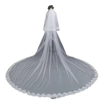 Новая кружевная супер длинная расческа для волос Maimai с 3 миньонами и широким хвостом, двухслойная фата невесты, свадебная вуаль, белая