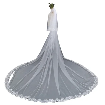 Новая кружевная супер длинная расческа для волос Maimai с 3 миньонами и широким хвостом, двухслойная фата невесты, свадебная вуаль, белая Изображение 2