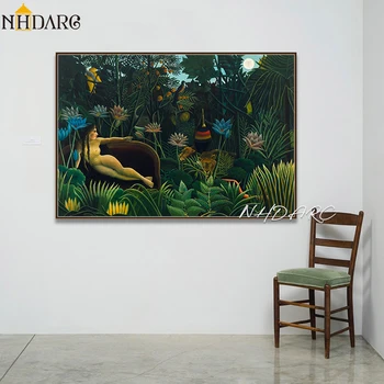 Анри Руссо, тропические леса, натуральные животные, женщина, печать на холсте, плакат, настенная картина, искусство, гостиная, домашний декор