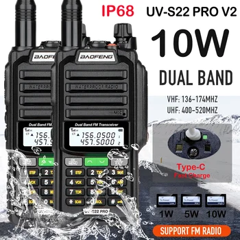 2 шт. Baofeng UV S22 PRO V2 IP68 водонепроницаемая портативная рация 10 Вт двухстороннее радио UHF VHF Ham CB радио модернизированное UV9R PRO дальнего действия