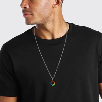 Простые подвески Vnox в виде радужного круга для мужчин и женщин, Геометрические круглые ожерелья из нержавеющей стали, шейный воротник Pride LGBTQ Изображение 2