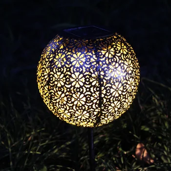 Солнечный уличный садовый светильник из кованого железа Напольный шаровой светильник Изображение 2