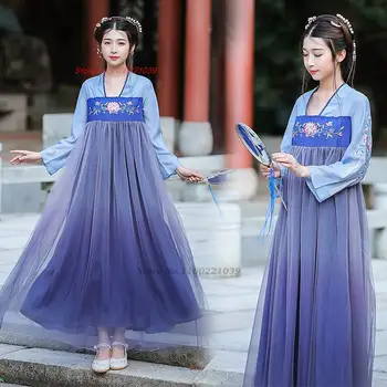2023 традиционное китайское винтажное платье ruqun hanfu, шифоновое платье с национальной цветочной вышивкой, восточное платье принцессы феи hanfu