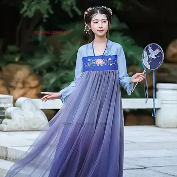 2023 традиционное китайское винтажное платье ruqun hanfu, шифоновое платье с национальной цветочной вышивкой, восточное платье принцессы феи hanfu Изображение 2
