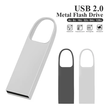 USB флэш-накопители 64 ГБ Металлический USB флэш-диск 32 ГБ флешка флэш-накопитель 16 ГБ/8 ГБ/4 ГБ/16 ГБ USB2.0 для подарка серебро Изображение 2