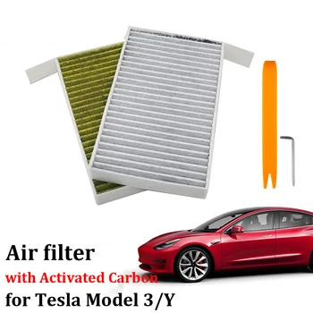 2 шт. Автомобильный Воздушный фильтр, Салонный фильтр кондиционера для Tesla Модель 3 2023 2018 2022 с Аксессуарами для замены активированного угля