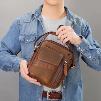Мужская сумка через плечо в стиле ретро, модная сумка через плечо из натуральной кожи, мужская сумка через плечо